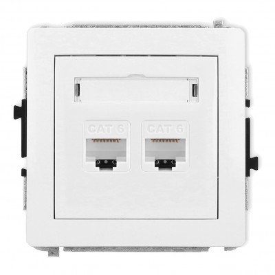 Mechanizm gniazda komputerowego podwójnego 2xRJ45, kat. 6, 8-stykowy Biały Mat 25DGK-4 Karlik DECO