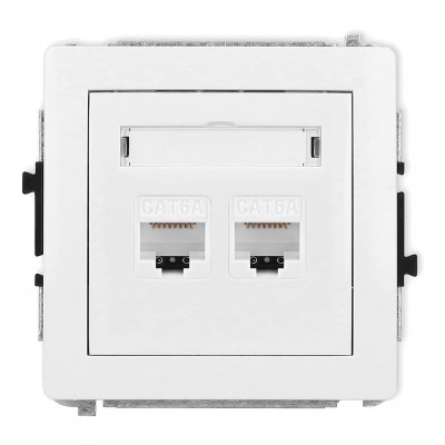 Mechanizm gniazda komputerowego podwójnego 2xRJ45, kat. 6A, 8-stykowy Biały Mat 25DGK-8 Karlik DECO