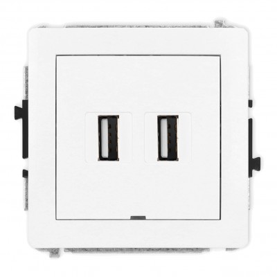 Mechanizm gniazda podwójnego 2xUSB A-A 2.0, bez pola opisowego Biały Mat 25DGUSBBO-2 Karlik DECO