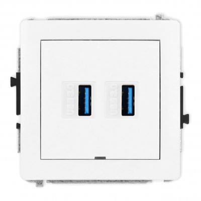 Mechanizm gniazda podwójnego 2xUSB A-A 3.0, bez pola opisowego Biały Mat 25DGUSBBO-6 Karlik DECO