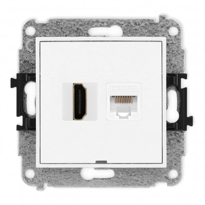 Mechanizm gniazda pojedynczego HDMI 2.0 + gniazda komp. poj. 1xRJ45, kat. 5e, 8-stykowy, bez pola opisowego Biały Mat 25MGHKBO Karlik MINI