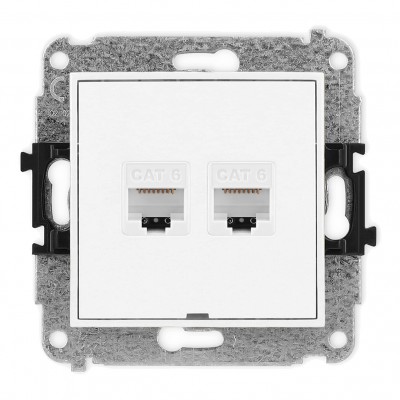 Mechanizm gniazda komputerowego podwójnego 2xRJ45, kat. 6, 8-stykowy, bez pola opisowego Biały Mat 25MGKBO-4 Karlik MINI