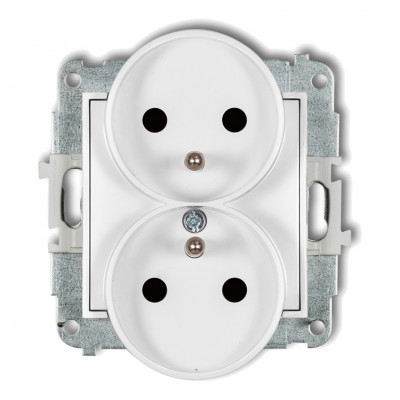 Mechanizm gniazda podwójnego do ramki z uziemieniem 2x(2P+Z) (przesłony torów prądowych) Biały Mat 25MGPR-2zp Karlik MINI