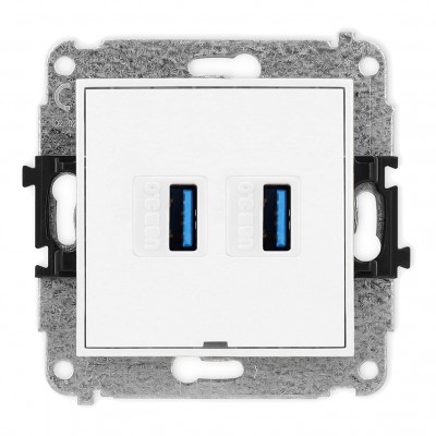 Mechanizm gniazda podwójnego 2xUSB A-A 3.0, bez pola opisowego Biały Mat 25MGUSBBO-6 Karlik MINI
