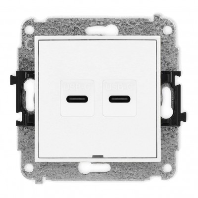 Mechanizm gniazda podwójnego 2xUSB C-C, bez pola opisowego Biały Mat 25MGUSBBO-8 Karlik MINI