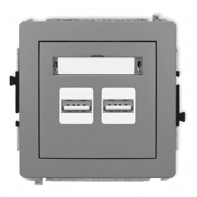 Mechanizm ładowarki USB podwójnej 2xUSB A, 15,5W max., 5V, 3.1A Szary Mat 27DCUSB-6 Karlik DECO