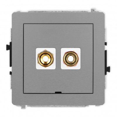 Mechanizm gniazda głośnikowego pojedynczego, bez pola opisowego (typu banan - czerwony i czarny, pozłacany, 4 mm2, skręcany) Szary Mat 27DGGBO-4 Karlik DECO