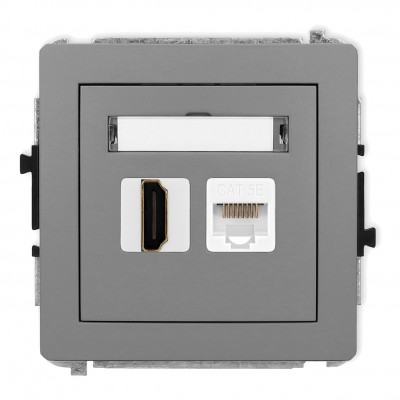 Mechanizm gniazda pojedynczego HDMI 2.0 + gniazda komp. poj. 1xRJ45, kat. 5e, 8-stykowy Szary Mat 27DGHK Karlik DECO