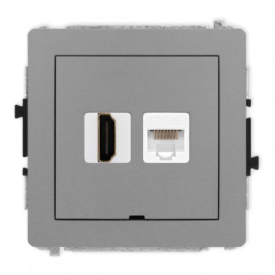Mechanizm gniazda pojedynczego HDMI 2.0 + gniazda komp. poj. 1xRJ45, kat. 5e, 8-stykowy, bez pola opisowego Szary Mat 27DGHKBO Karlik DECO