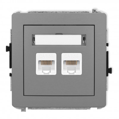 Mechanizm gniazda komputerowego podwójnego 2xRJ45, kat. 5e, 8-stykowy Szary Mat 27DGK-2 Karlik DECO