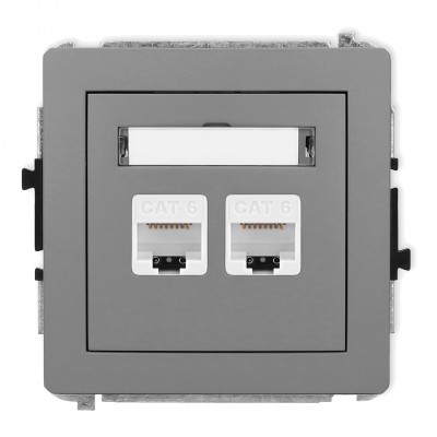 Mechanizm gniazda komputerowego podwójnego 2xRJ45, kat. 6, 8-stykowy Szary Mat 27DGK-4 Karlik DECO