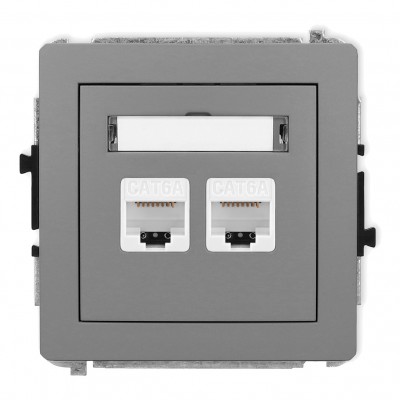 Mechanizm gniazda komputerowego podwójnego 2xRJ45, kat. 6A, 8-stykowy Szary Mat 27DGK-8 Karlik DECO