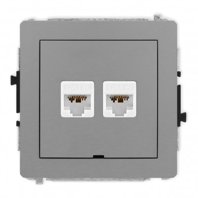 Mechanizm gniazda komputerowego podwójnego 2xRJ45, kat. 6A, 8-stykowy, bez pola opisowego Szary Mat 27DGKBO-8 Karlik DECO