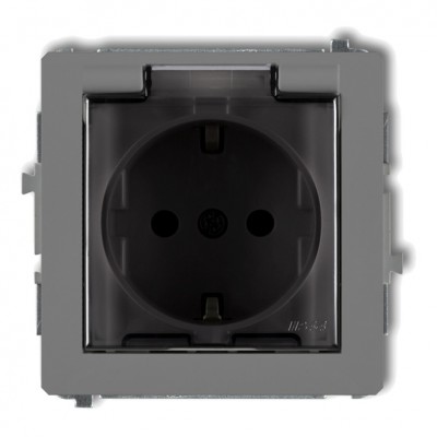 Mechanizm gniazda bryzgoszczelnego z uziemieniem SCHUKO 2P+Z (klapka dymna, przesłony torów prądowych) Szary Mat 27DGPB-1sdp Karlik DECO