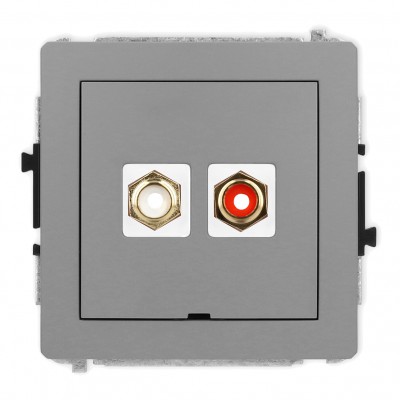 Mechanizm gniazda podwójnego RCA, bez pola opisowego (typu cinch - biały i czerwony, pozłacany) Szary Mat 27DGRCABO-2 Karlik DECO