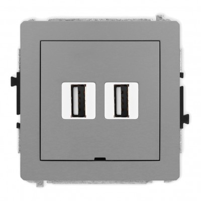 Mechanizm gniazda podwójnego 2xUSB A-A 2.0, bez pola opisowego Szary Mat 27DGUSBBO-2 Karlik DECO