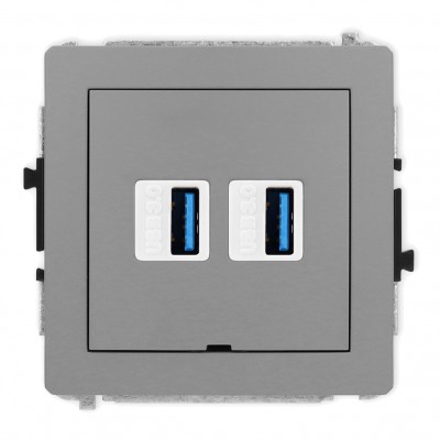 Mechanizm gniazda podwójnego 2xUSB A-A 3.0, bez pola opisowego Szary Mat 27DGUSBBO-6 Karlik DECO