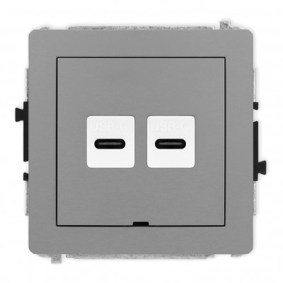 Mechanizm gniazda podwójnego 2xUSB C-C, bez pola opisowego Szary Mat 27DGUSBBO-8 Karlik DECO