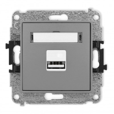 Mechanizm ładowarki USB pojedynczej USB A, 10W max., 5V, 2A Szary Mat 27MCUSB-3 Karlik MINI