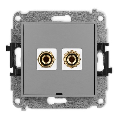 Mechanizm gniazda głośnikowego pojedynczego, bez pola opisowego (typu banan - czerwony i czarny, pozłacany, 4 mm2, do lutowania) Szary Mat 27MGGBO-3 Karlik MINI