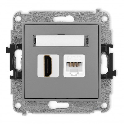 Mechanizm gniazda pojedynczego HDMI 2.0 + gniazda komp. poj. 1xRJ45, kat. 5e, 8-stykowy Szary Mat 27MGHK Karlik MINI