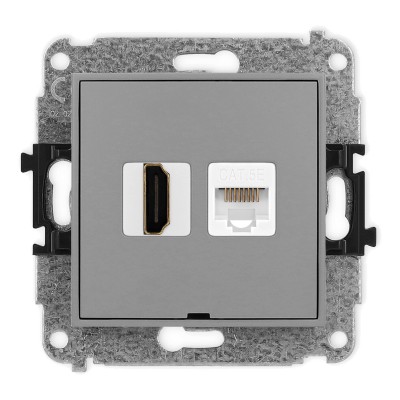 Mechanizm gniazda pojedynczego HDMI 2.0 + gniazda komp. poj. 1xRJ45, kat. 5e, 8-stykowy, bez pola opisowego Szary Mat 27MGHKBO Karlik MINI