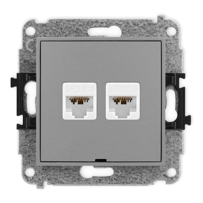 Mechanizm gniazda komputerowego podwójnego 2xRJ45, kat. 6A, 8-stykowy, bez pola opisowego Szary Mat 27MGKBO-8 Karlik MINI