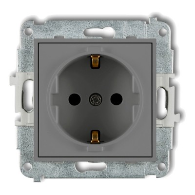 Mechanizm gniazda pojedynczego z uziemieniem SCHUKO 2P+Z (przesłony torów prądowych) Szary Mat 27MGP-1sp Karlik MINI