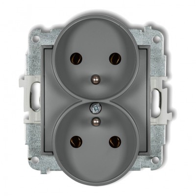 Mechanizm gniazda podwójnego do ramki z uziemieniem 2x(2P+Z) (bez przesłon torów prądowych) Szary Mat 27MGPR-2z Karlik MINI