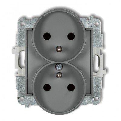Mechanizm gniazda podwójnego do ramki z uziemieniem 2x(2P+Z) (przesłony torów prądowych) Szary Mat 27MGPR-2zp Karlik MINI