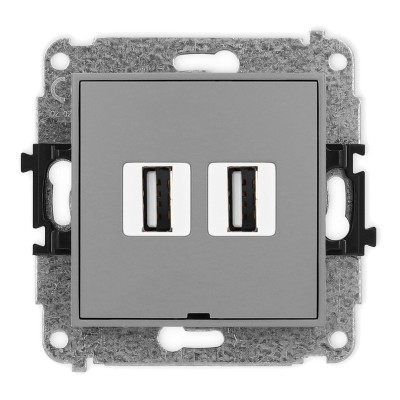 Mechanizm gniazda podwójnego 2xUSB A-A 2.0, bez pola opisowego Szary Mat 27MGUSBBO-2 Karlik MINI