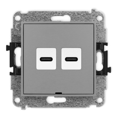 Mechanizm gniazda podwójnego 2xUSB C-C, bez pola opisowego Szary Mat 27MGUSBBO-8 Karlik MINI