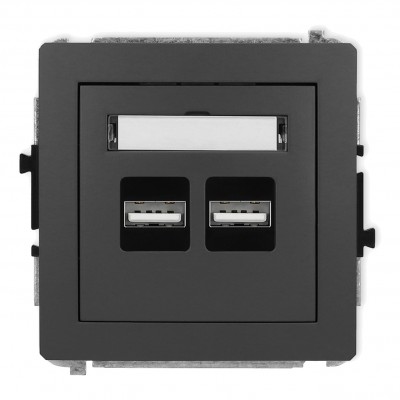 Mechanizm ładowarki USB podwójnej 2xUSB A, 15,5W max., 5V, 3.1A Grafitowy Mat 28DCUSB-6 Karlik DECO