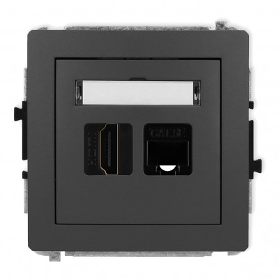Mechanizm gniazda pojedynczego HDMI 2.0 + gniazda komp. poj. 1xRJ45, kat. 5e, 8-stykowy Grafitowy Mat 28DGHK Karlik DECO