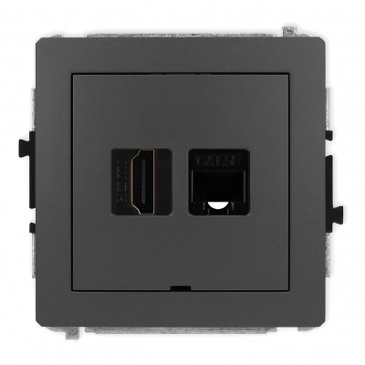 Mechanizm gniazda pojedynczego HDMI 2.0 + gniazda komp. poj. 1xRJ45, kat. 5e, 8-stykowy, bez pola opisowego Grafitowy Mat 28DGHKBO Karlik DECO