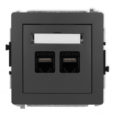Mechanizm gniazda komputerowego podwójnego 2xRJ45, kat. 6A, 8-stykowy Grafitowy Mat 28DGK-8 Karlik DECO