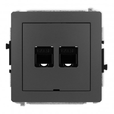 Mechanizm gniazda komputerowego podwójnego 2xRJ45, kat. 5e, 8-stykowy, bez pola opisowego Grafitowy Mat 28DGKBO-2 Karlik DECO