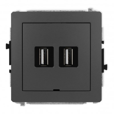 Mechanizm gniazda podwójnego 2xUSB A-A 2.0, bez pola opisowego Grafitowy Mat 28DGUSBBO-2 Karlik DECO