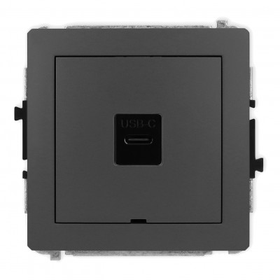 Mechanizm gniazda pojedynczego 1xUSB C-C, bez pola opisowego Grafitowy Mat 28DGUSBBO-7 Karlik DECO