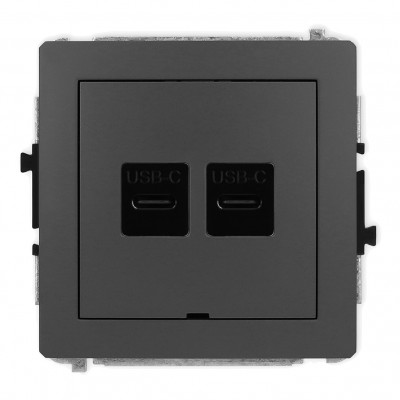 Mechanizm gniazda podwójnego 2xUSB C-C, bez pola opisowego Grafitowy Mat 28DGUSBBO-8 Karlik DECO