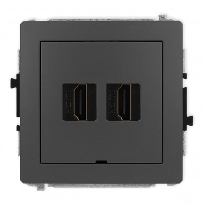 Mechanizm gniazda podwójnego HDMI 2.0, bez pola opisowego Grafitowy Mat 28DHDMIBO-4 Karlik DECO