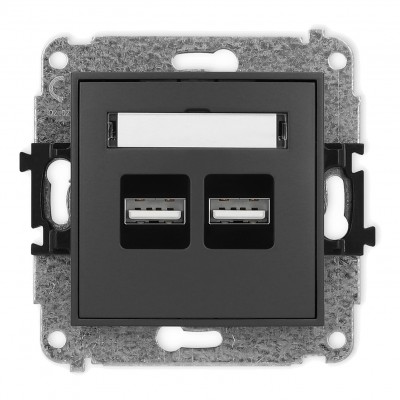 Mechanizm ładowarki USB podwójnej 2xUSB A, 15,5W max., 5V, 3.1A Grafitowy Mat 28MCUSB-6 Karlik MINI