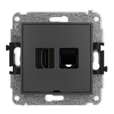 Mechanizm gniazda pojedynczego HDMI 2.0 + gniazda komp. poj. 1xRJ45, kat. 5e, 8-stykowy, bez pola opisowego Grafitowy Mat 28MGHKBO Karlik MINI