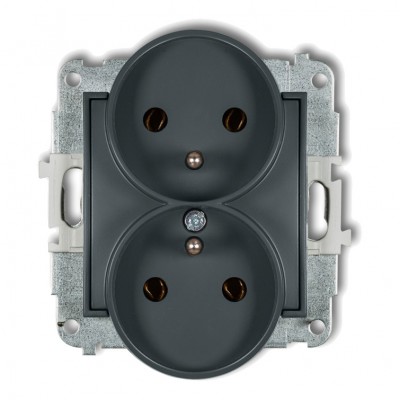 Mechanizm gniazda podwójnego do ramki z uziemieniem 2x(2P+Z) (bez przesłon torów prądowych) Grafitowy Mat 28MGPR-2z Karlik MINI