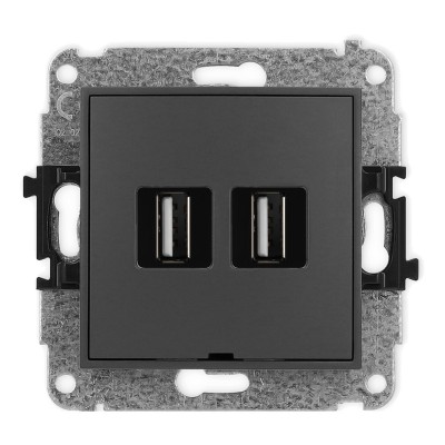 Mechanizm gniazda podwójnego 2xUSB A-A 2.0, bez pola opisowego Grafitowy Mat 28MGUSBBO-2 Karlik MINI