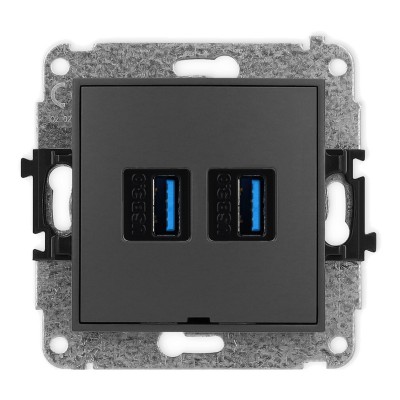 Mechanizm gniazda podwójnego 2xUSB A-A 3.0, bez pola opisowego Grafitowy Mat 28MGUSBBO-6 Karlik MINI
