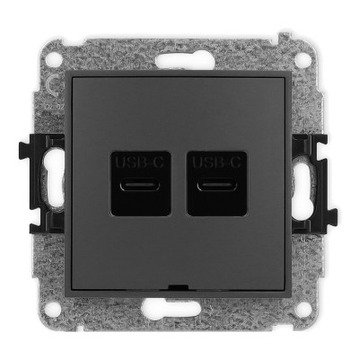 Mechanizm gniazda podwójnego 2xUSB C-C, bez pola opisowego Grafitowy Mat 28MGUSBBO-8 Karlik MINI