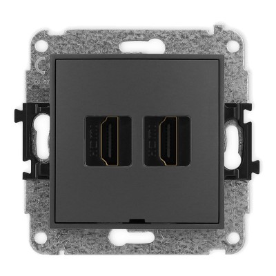 Mechanizm gniazda podwójnego HDMI 2.0, bez pola opisowego Grafitowy Mat 28MHDMIBO-4 Karlik MINI
