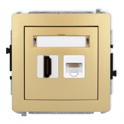 Mechanizm gniazda pojedynczego HDMI 2.0 + gniazda komp. poj. 1xRJ45, kat. 5e, 8-stykowy Złoty 29DGHK Karlik DECO