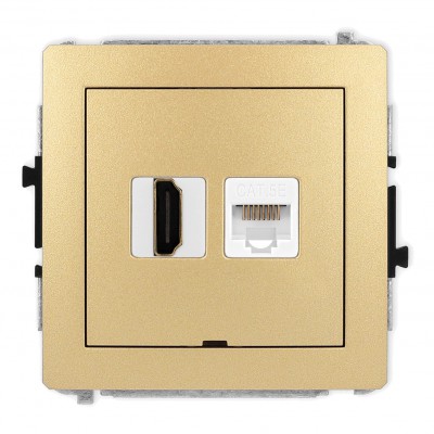 Mechanizm gniazda pojedynczego HDMI 2.0 + gniazda komp. poj. 1xRJ45, kat. 5e, 8-stykowy, bez pola opisowego Złoty 29DGHKBO Karlik DECO